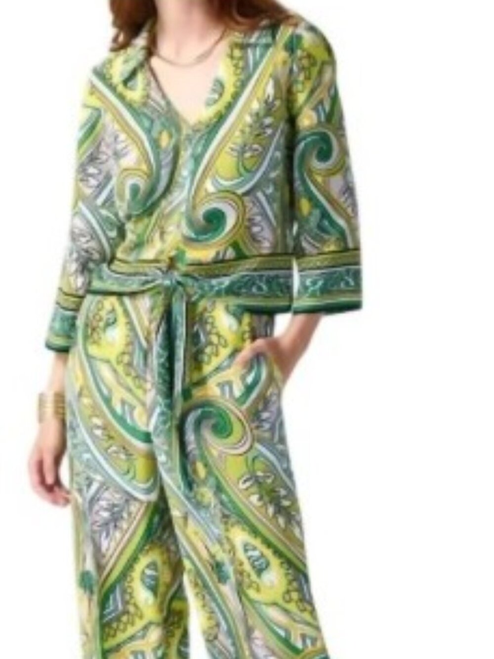 Joseph Ribkoff Vanilla/Multi Paisley Print Front Tie Top and matching pants!